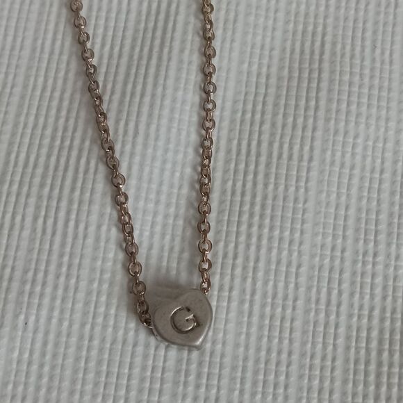 Mini Heart Shaped Engraved G Initial Pendant Gold Toned Lightweight Necklace - Picture 6 of 9
